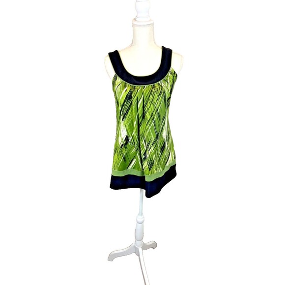 Heart and Soul Size Large Blouse Black White Multi Shades of Greens Band At Hem - Picture 1 of 9